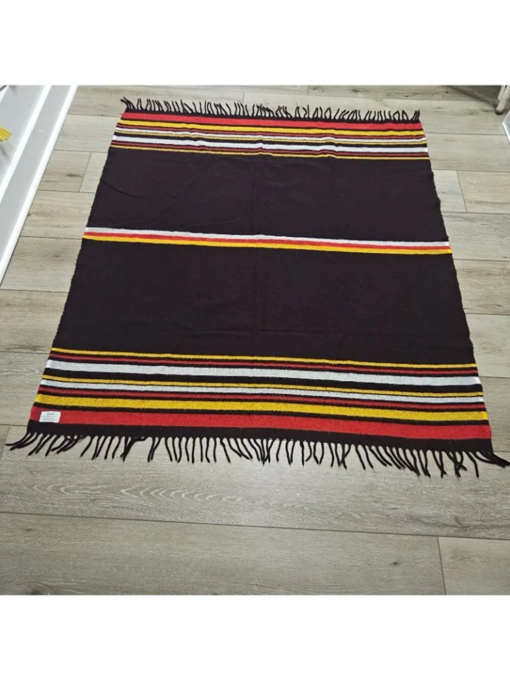 Vintage Faribo Faribault Woolen Mill Striped Stadium Blanket Throw 57x53 MN USA